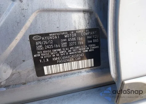 2012 Hyundai Sonata Hybrid z USA, uszkodzony, nr VIN KMHEC4A4XCA034043